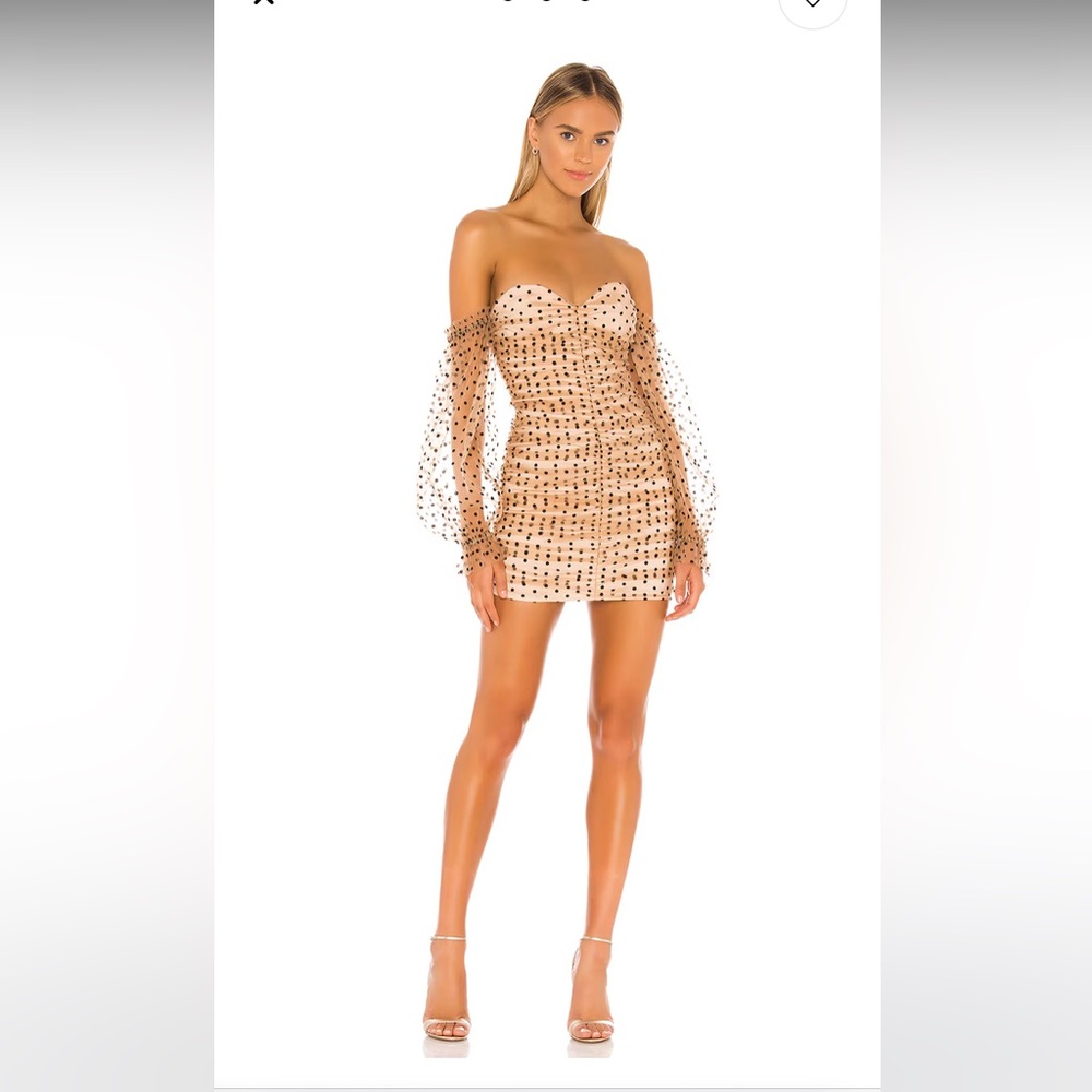 MAJORELLE Nude Sheer Polka Dot Off-Shoulder Mini Dress